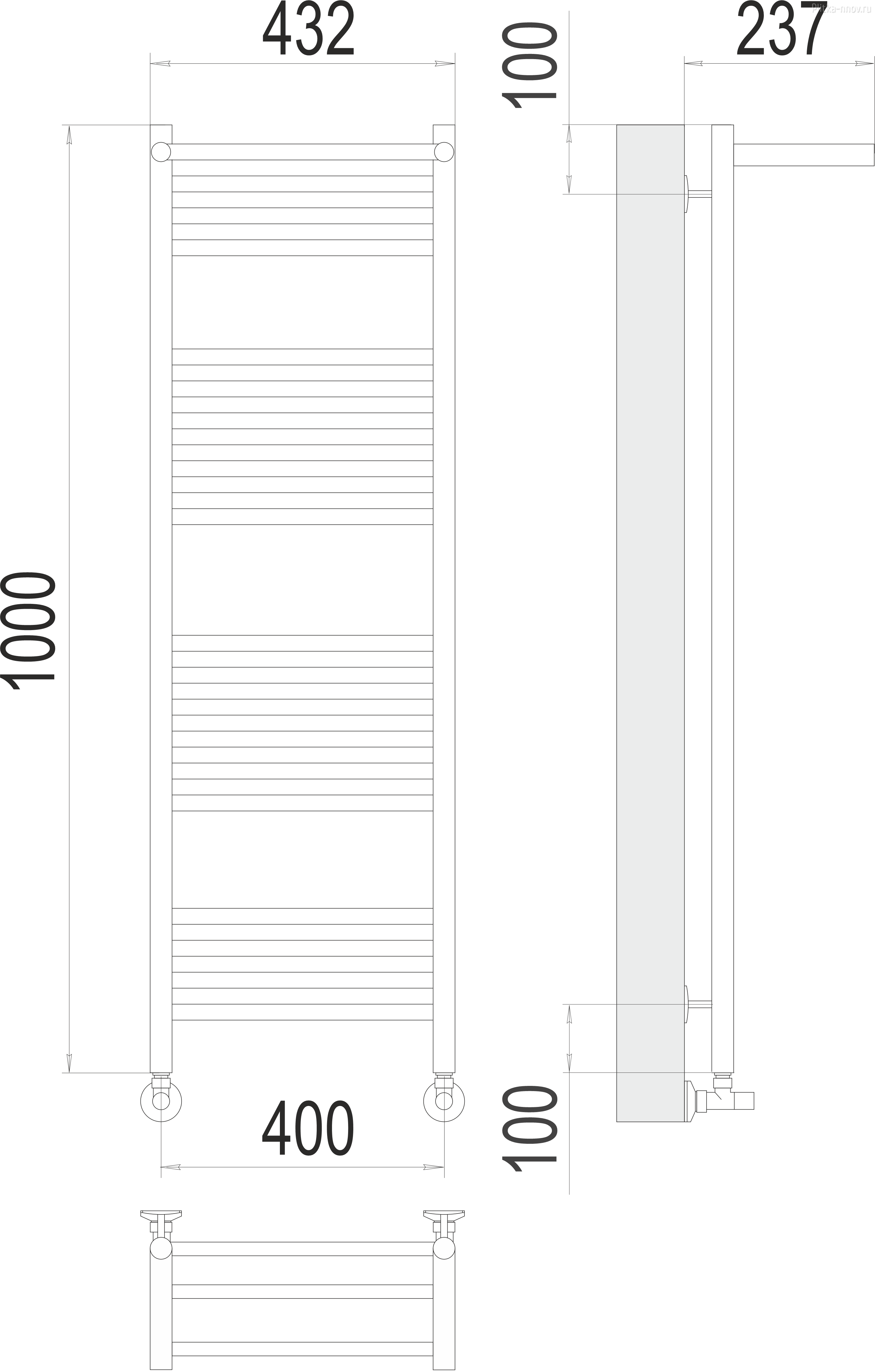Аврора с полкой П20 400х1000 (4+6+6+4) Полотенцесушитель водяной Терминус