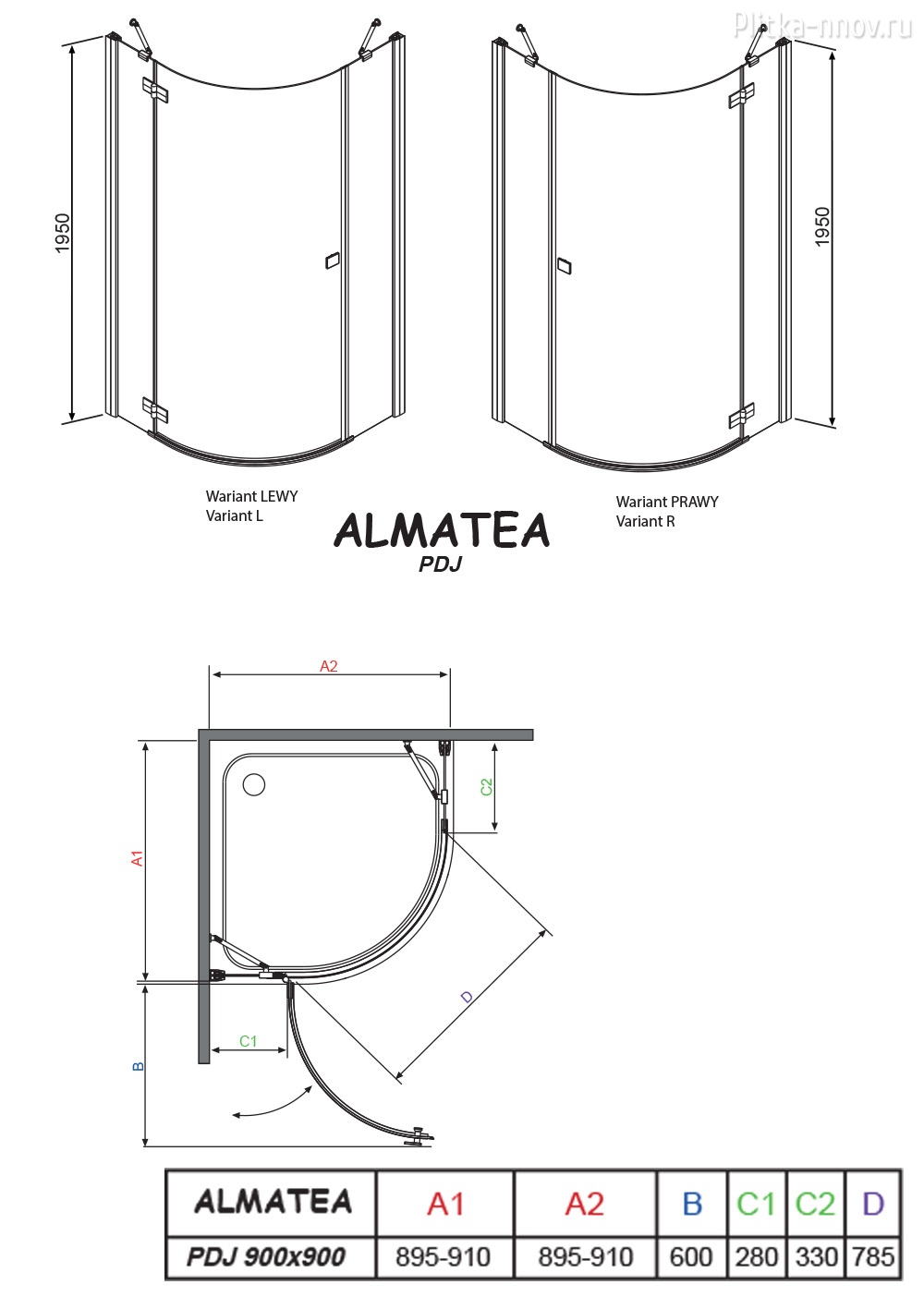 Almatea PDJ 90х90 L/R графит Radaway