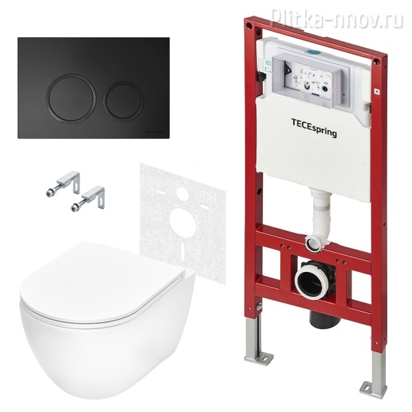 Tece K401104WCR Комплект для установки подвесного унитаза: застенный модуль, панель смыва TECEspring R черный матовый, унитаз TECEspring R Tece K401104WCR Комплект для установки подвесного унитаза: застенный модуль, панель смыва TECEspring R черный матовый, унитаз TECEspring R
