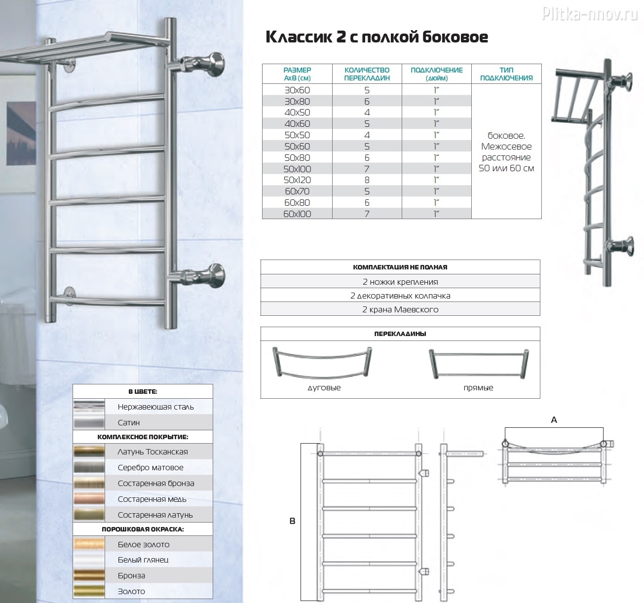 Классик 2 60-80 1", Боковое подключение 50 левый/правый Белый матовый Полотенцесушитель водяной АРГО Классик 2 60-80 1", Боковое подключение 50 левый/правый Белый матовый Полотенцесушитель водяной АРГО