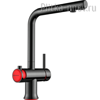 Hotaru-R вороненая сталь / красный Смеситель под фильтр для очистки воды OMOIKIRI