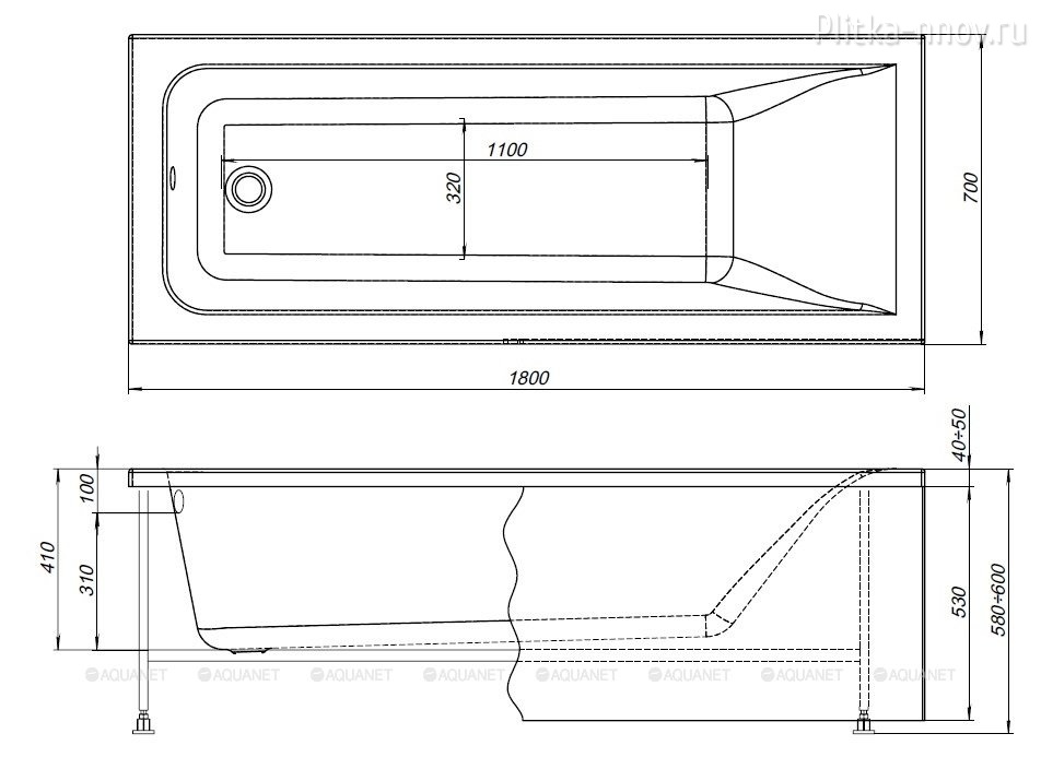 Aura 180x70 Акриловая ванна Aquanet с каркасом Aura 180x70 Акриловая ванна Aquanet с каркасом