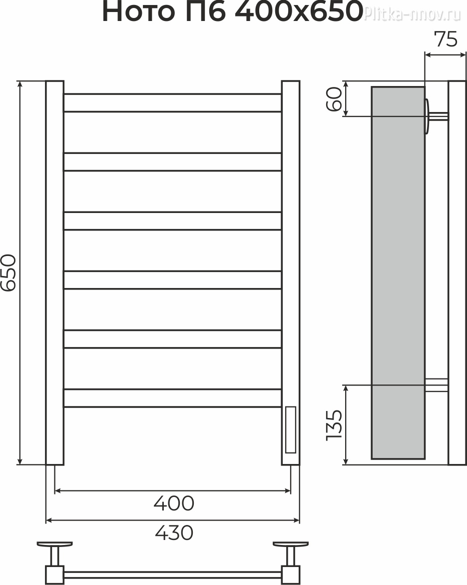 Ното П6 400х650 электро (quick touch) Полотенцесушитель TERMINUS Ното П6 400х650 электро (quick touch) Полотенцесушитель TERMINUS