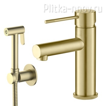 Saona 2360/17G Золото матовое Смеситель для раковины с гигиеническим душем Timo