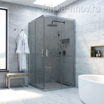 ZA NOVO 110х110 07 07, профиль матовый хром, стекло графит Душевой уголок