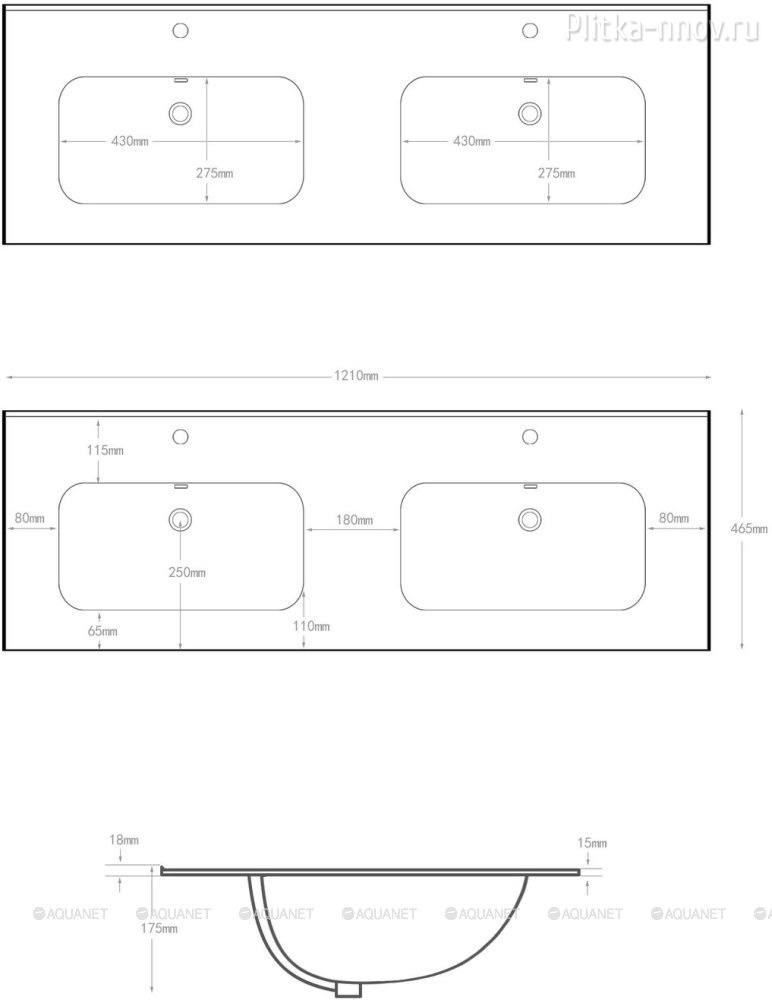 Flat 121х46.5 белая глянцевая Раковина двойная мебельная Aquanet Flat 121х46.5 белая глянцевая Раковина двойная мебельная Aquanet