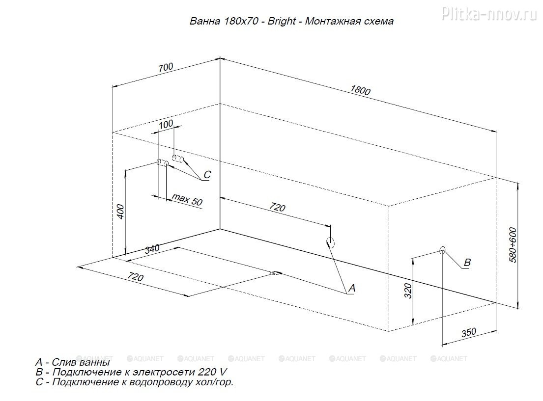 Aura 180x70 Акриловая ванна Aquanet с каркасом Aura 180x70 Акриловая ванна Aquanet с каркасом