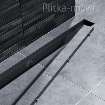 Drain System 600 Черный матовый душевой лоток с двусторонней панелью «Plate» под плитку TIMO