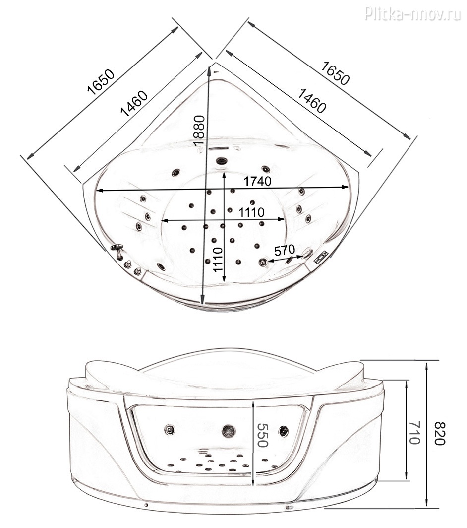 G9247 K 165х165 Акриловая ванна с гидромассажем Gemy G9247 K 165х165 Акриловая ванна с гидромассажем Gemy