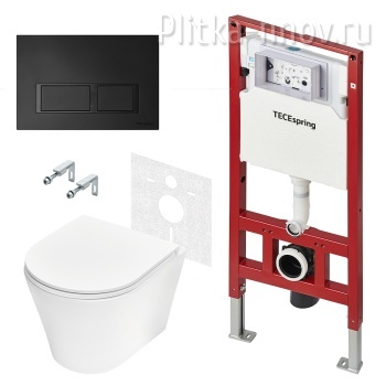 Tece K401204WCK Комплект для установки подвесного унитаза: застенный модуль, панель смыва TECEspring V черный матовый, унитаз TECEspring K