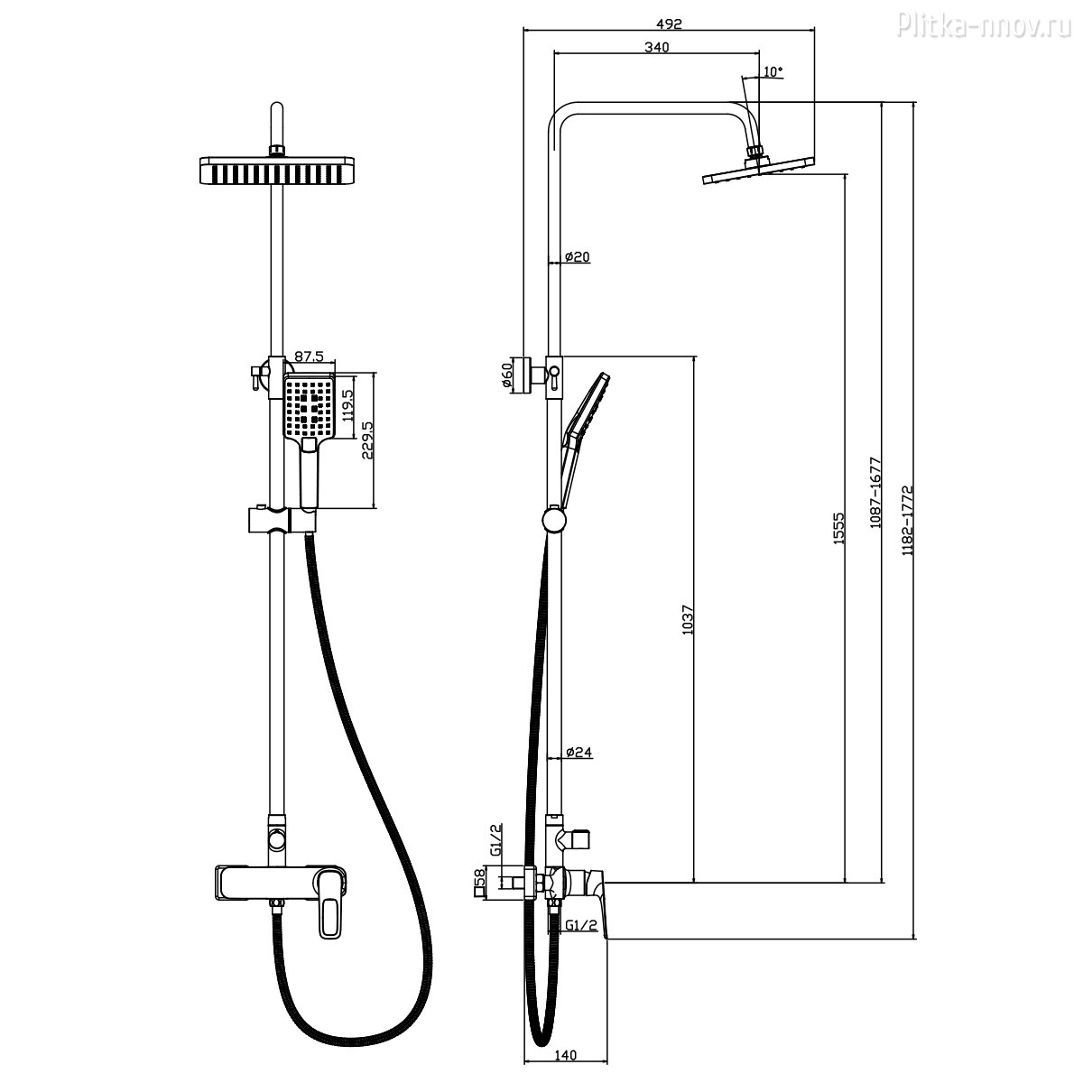 RS46-45 для душа с регулируемой высотой штанги Смеситель Rossinka RS46-45 для душа с регулируемой высотой штанги Смеситель Rossinka