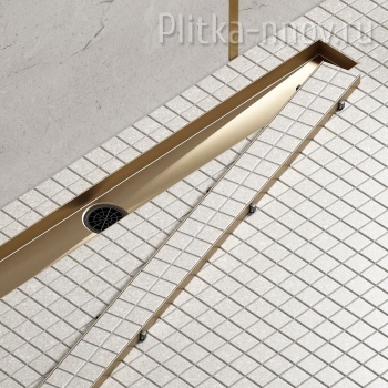 Drain System 800 Золото матовое душевой лоток с двусторонней панелью «Plate» под плитку TIMO