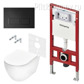 Tece K401204WCR Комплект для установки подвесного унитаза: застенный модуль, панель смыва TECEspring V черный матовый, унитаз TECEspring R