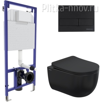 Ventas Black с инсталляцией Novum 043324 Черный с сиденьем Микролифт и Черной Soft touch клавишей смыва Комплект Berges  