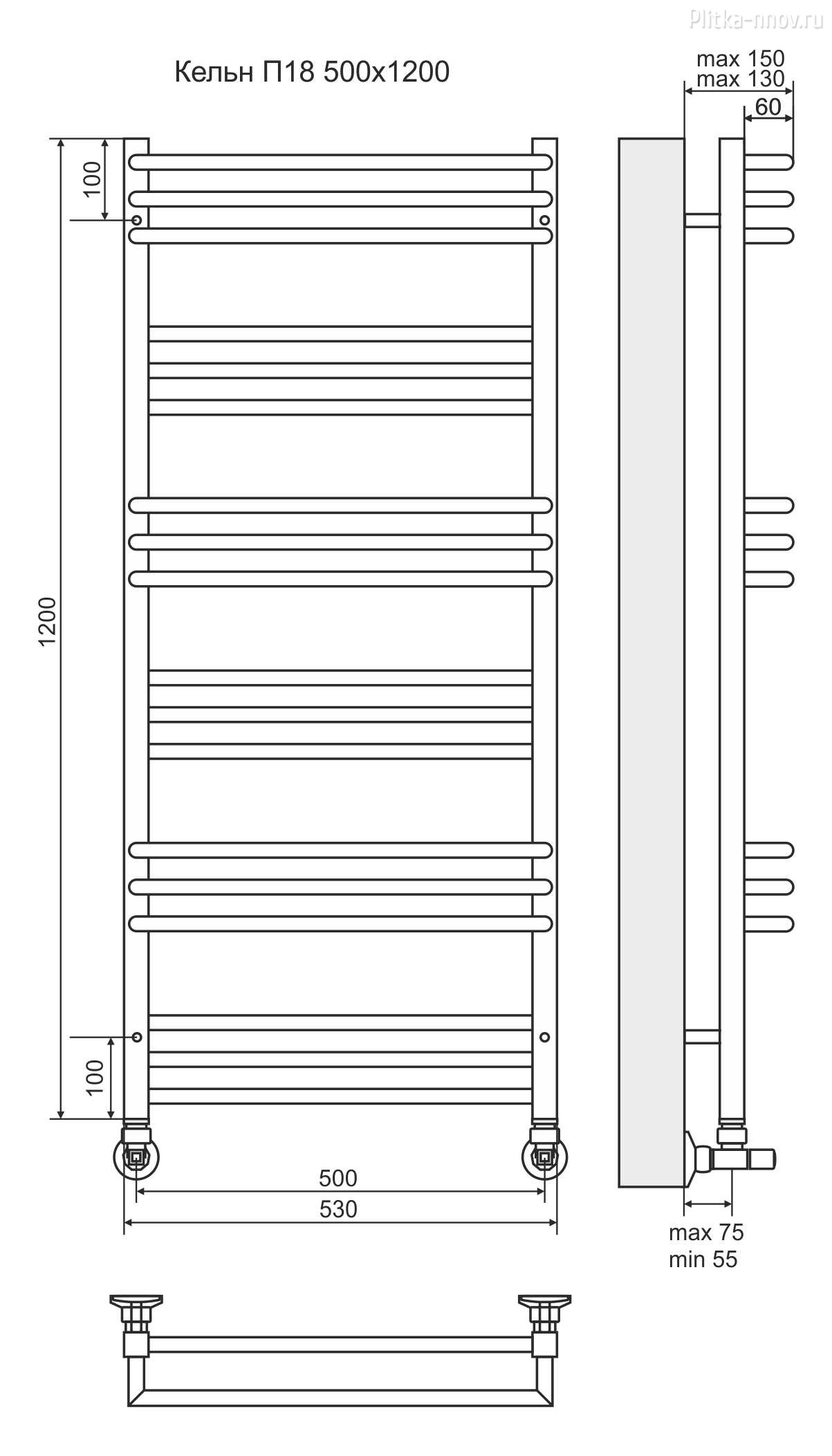 Кельн П18 500х1200 Полотенцесушитель водяной Терминус Кельн П18 500х1200 Полотенцесушитель водяной Терминус
