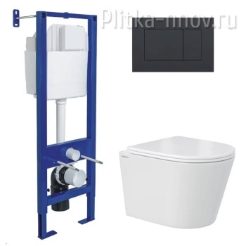 ATOM 043385 Комплект унитаза VITA с инсталляцией, и Черной Soft touch клавишей смыва Berges  