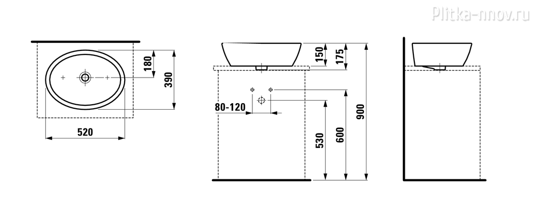 Pro 52 8.1296.4.000.109.1 52х39 Laufen раковина накладная Pro 52 8.1296.4.000.109.1 52х39 Laufen раковина накладная