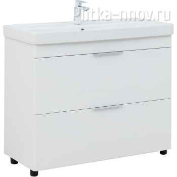Ирис new 100 белый глянец (2 ящика) Тумба с раковиной напольная Aquanet