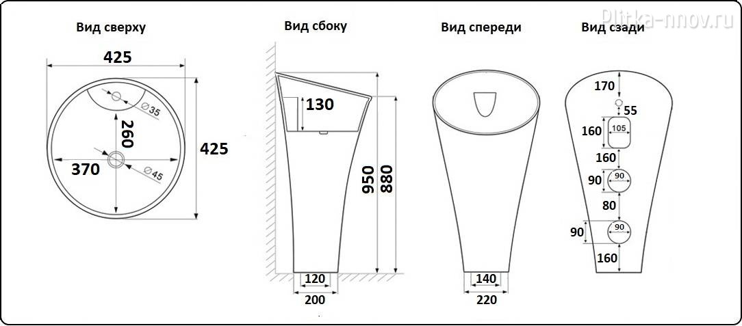 CeramaLux WK8100(G-306) 42x42 Умывальник CeramaLux WK8100(G-306) 42x42 Умывальник