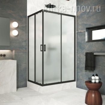 ZA-F Protec 100х85 02M 10, профиль черный матовый, стекло сатин Душевой уголок VegasGlass
