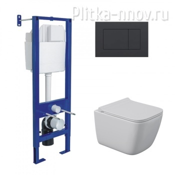 ATOM 043365 Комплект унитаза QUATTRO S с инсталляцией, и клавишей ATOM черная Soft Touch Berges