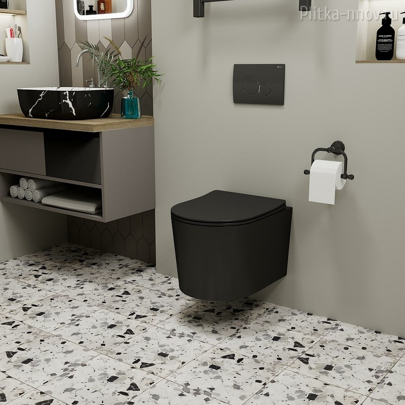 Веста PN41701BM безободковый, черн. матовый сиденье микролифт Унитаз подвесной Point Веста PN41701BM безободковый, черн. матовый сиденье микролифт Унитаз подвесной Point
