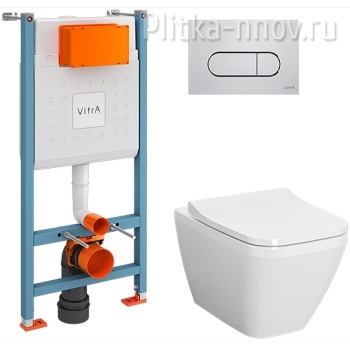 Integra Square 9856B003-7207 с сиденьем Микролифт и клавишей смыва Хром глянцевый VitrA