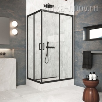 ZA-F Protec 100х90 02M 01, профиль черный матовый, стекло прозрачное Душевой уголок