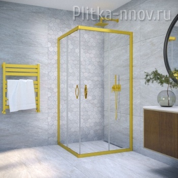 ZA NOVO 100х100 03 01, профиль золото матовое, стекло прозрачное Душевой уголок