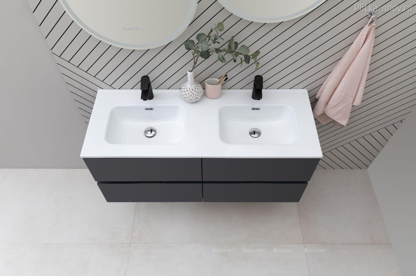 Flat 121х46.5 белая глянцевая Раковина двойная мебельная Aquanet Flat 121х46.5 белая глянцевая Раковина двойная мебельная Aquanet