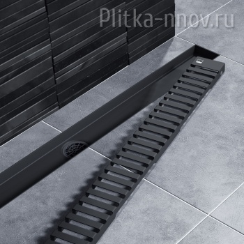 Drain System 600 Черный матовый душевой лоток с вставкой «Lines» TIMO