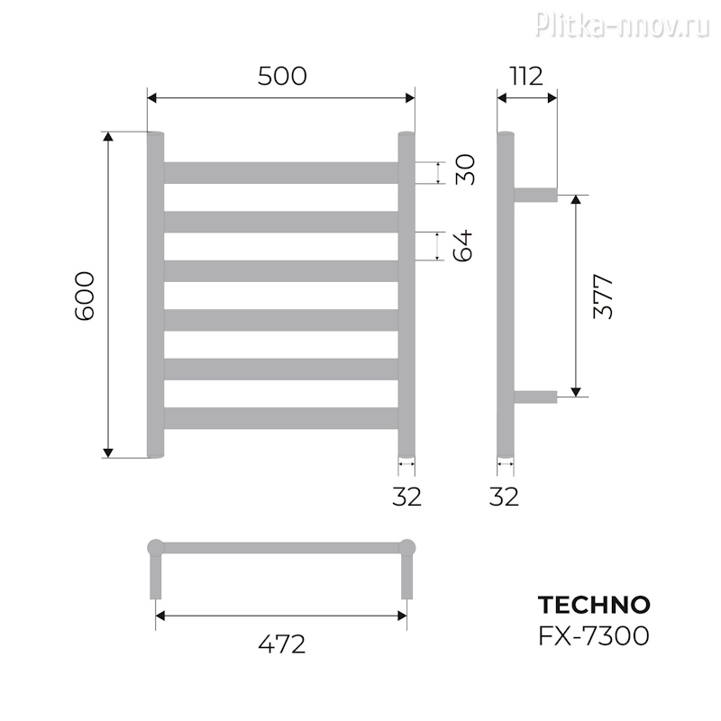 TECHNO 600х500 FX-7300, хром Полотенцесушитель электрический Fixsen TECHNO 600х500 FX-7300, хром Полотенцесушитель электрический Fixsen