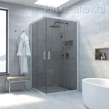 ZA NOVO 110х110 01 07, профиль белый, стекло графит Душевой уголок