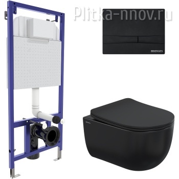Ventas Black с инсталляцией Novum 043326 Черный с сиденьем Микролифт и Черной Soft touch клавишей смыва Комплект Berges  
