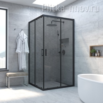 ZA NOVO 100х100 02M 07, профиль черный матовый, стекло графит Душевой уголок