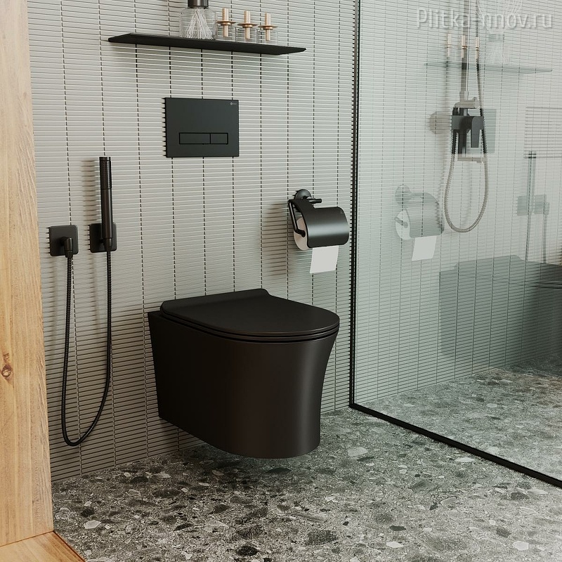 Вега PN41711BM безободковый, черн.матовый сиденье микролифт Унитаз подвесной Point Вега PN41711BM безободковый, черн.матовый сиденье микролифт Унитаз подвесной Point