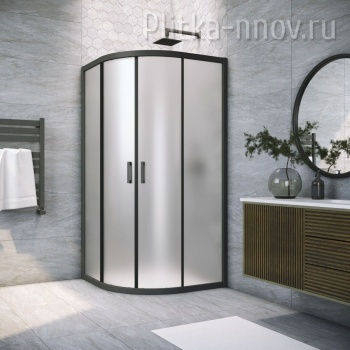 ZS NOVO h2000 100х100 02М 10, профиль черный матовый, стекло сатин Душевой уголок