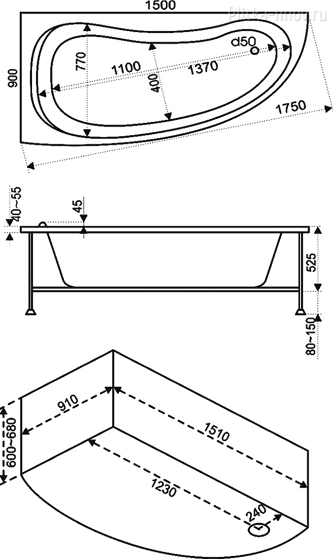 Алегра 150х90 L Левая Акриловая ванна BAS Алегра 150х90 L Левая Акриловая ванна BAS