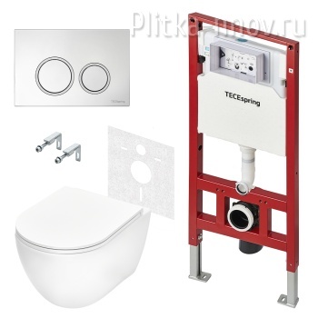 Tece K401101WCR Комплект для установки подвесного унитаза: застенный модуль, панель смыва TECEspring R, хром глянцевый/хром матовый, унитаз TECEspring R