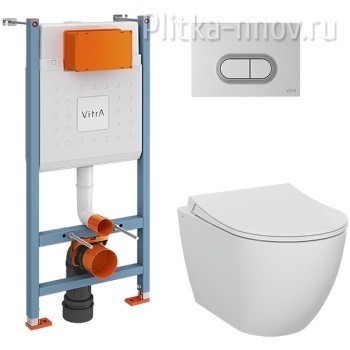Mia Round SmoothFlush 9856B003-7200 с сиденьем Микролифт и клавишей смыва Хром матовый VitrA