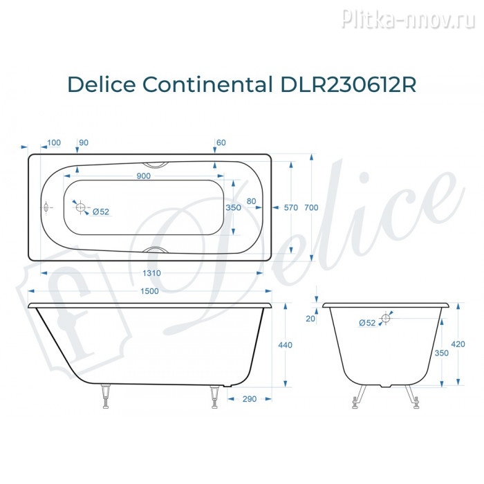Continental 150х70 с отверстиями под ручки DLR230612R Ванна чугунная Delice Continental 150х70 с отверстиями под ручки DLR230612R Ванна чугунная Delice