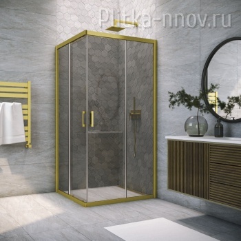 ZA NOVO 110х110 03 07, профиль золото матовое, стекло графит Душевой уголок