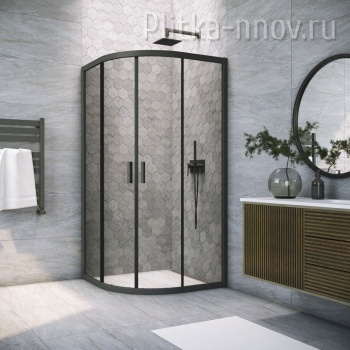 ZS NOVO h2000 100х100 02М 07, профиль черный матовый, стекло графит Душевой уголок